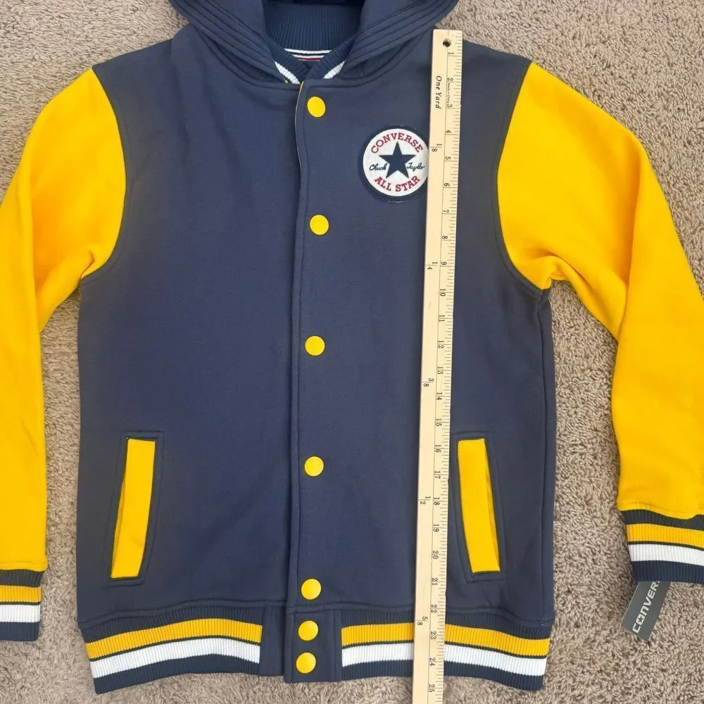 Converse‎ Hoodie Varsity Jacket Youth L Navy Yellow Athletic Letterman Style NWT